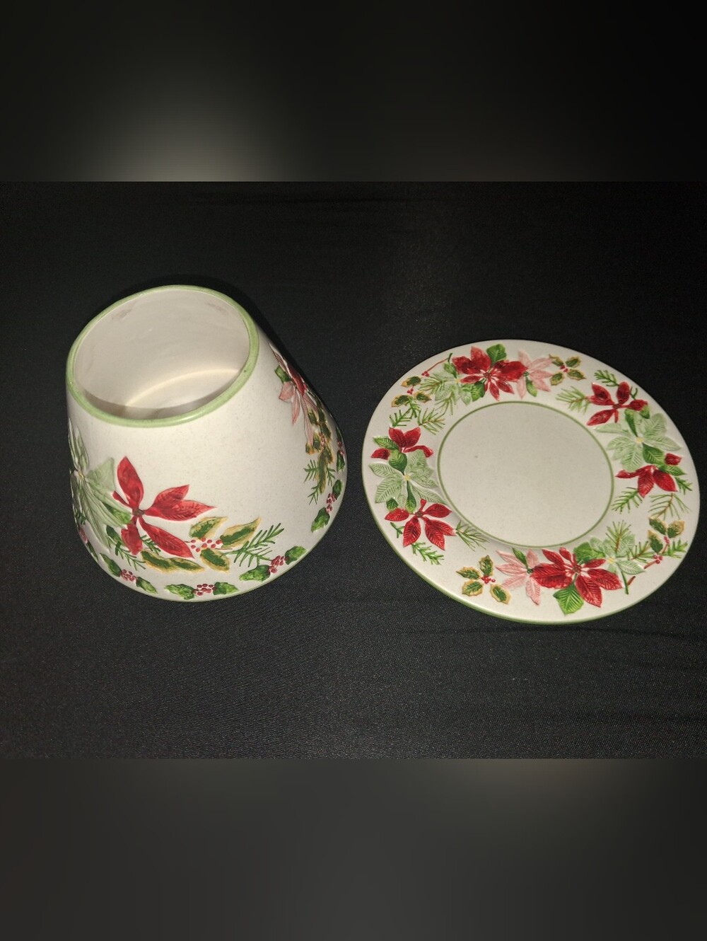 Yankee Candle Christmas Poinsettia Candle Jar Shade Topper And Plate
